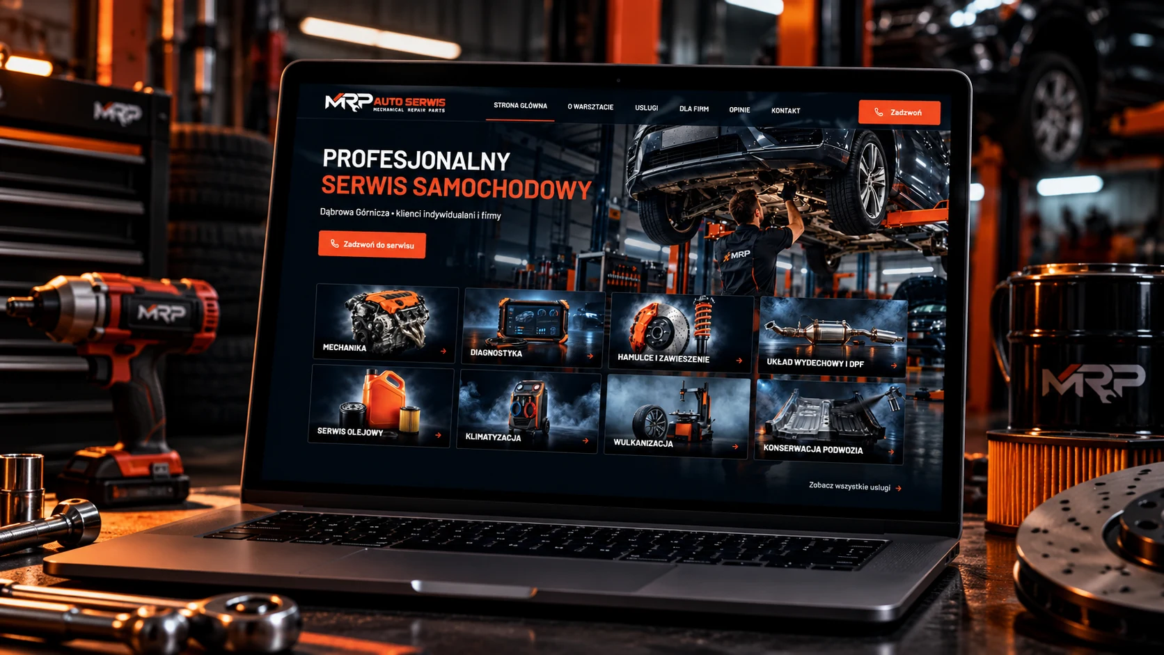 Strona MRP Auto Serwis na ekranie laptopa