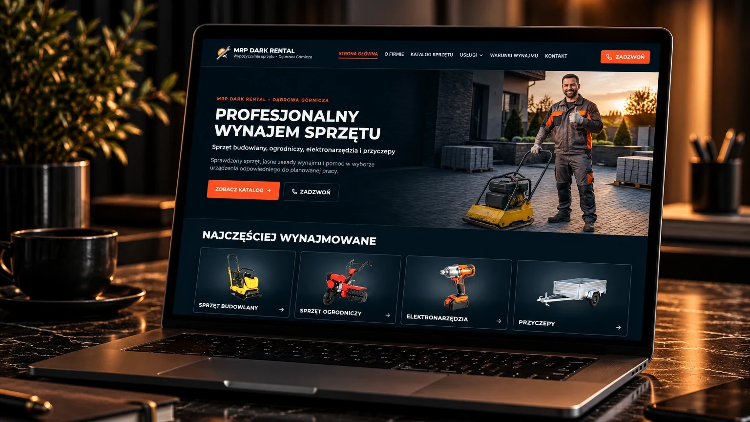 Strona MRP Dark Rental na ekranie laptopa